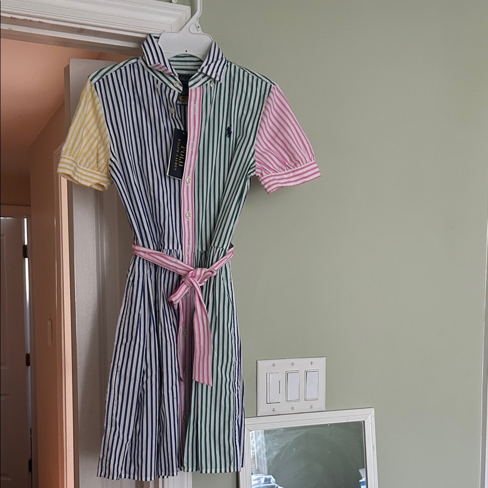 Polo by Ralph Lauren Striped Dress in Pink, Green, Yellow, and Blue